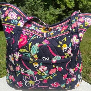 Vera Bradley Ribbons Quilted Large Tote Cancer Awareness 2012 Navy Floral